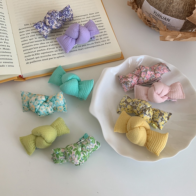 2Pcs Girls Butterfly Knot Chubby Asymmetrical Flower Hairpins Barrettes Sweet Hair Pins Clips Accessories