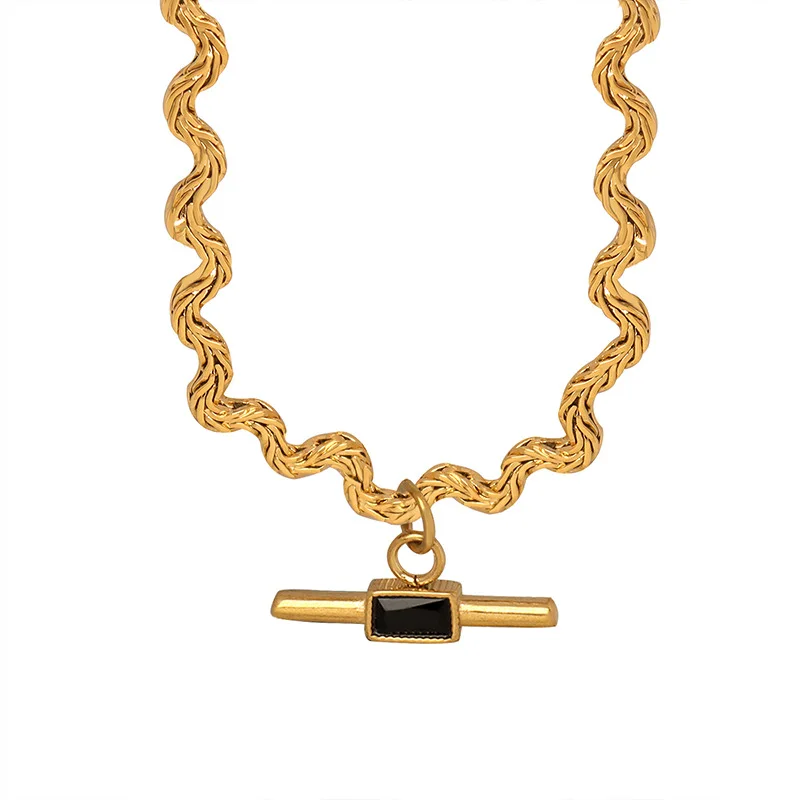 Unique Design Fashion Necklace Personality Hot Girl Style Stainless Steel Chain Green Black Zircon