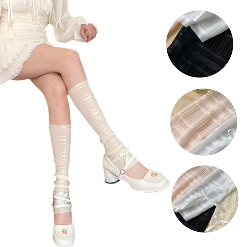 Women Ice Silk Leg Sleeve Sweet Bowknot Solid Color Lightweight Foot Cover Socks Wholesale