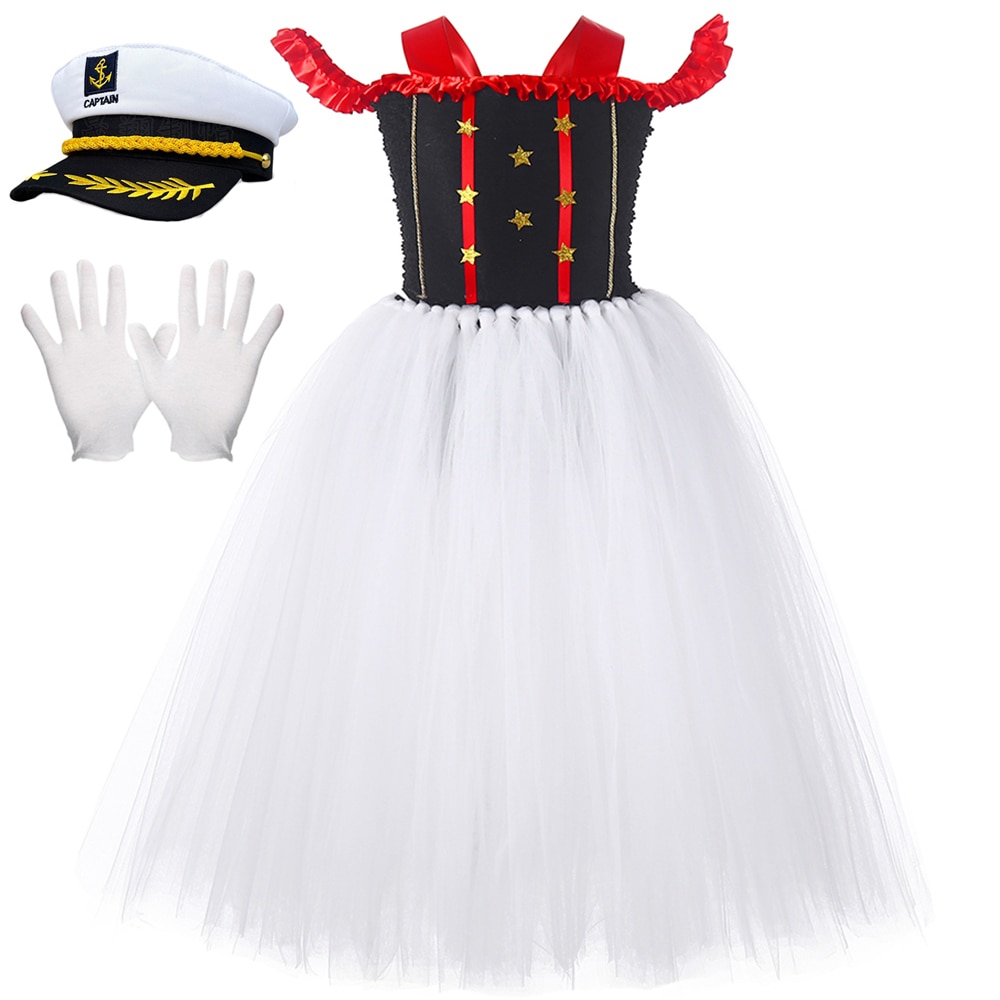 Sailor Marine Navy Costume Kids Halloween Carnival Party Cosplay Clothes Vestido with Hat Gloves Girls Fancy Tutu Princess Dress