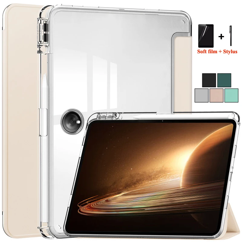 For OnePlus Pad Case with Pen Holder Luxury Transparent Back Magnetic Smart Folio Cover for One Plus