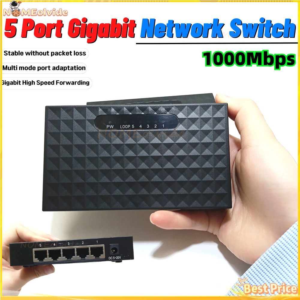 5 Port Gigabit Switch Network Ethernet Switch Smart Network Switch Lan Hub Full Half Duplex Exchange1000M Gigabit RJ45 Ethernet