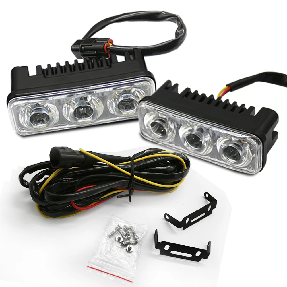 18W Daytime Running Lights 3 LED Car High Power Aluminum with Lens DC 12V Super White 6000K DRL