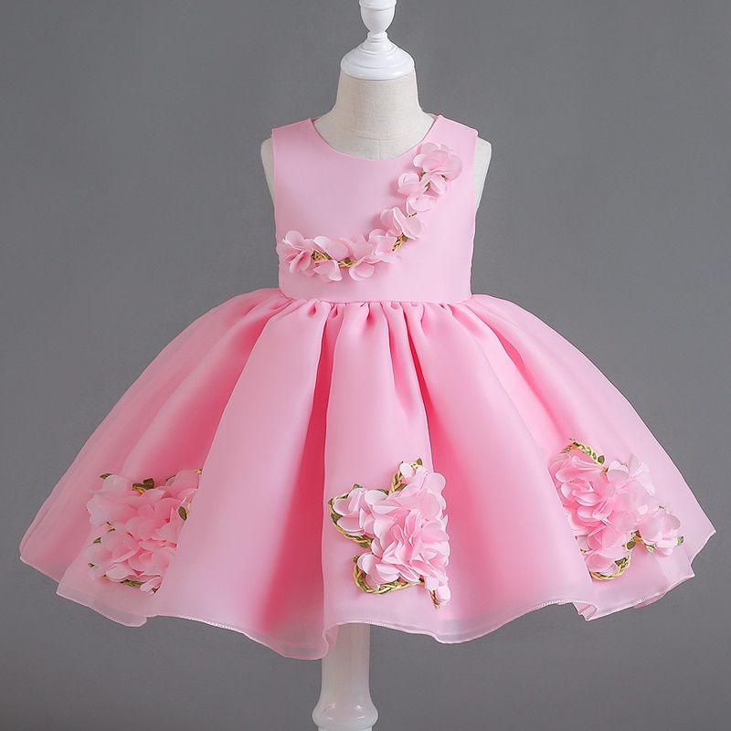 9821 Girls' Sleeveless Dress Summer Short Princess Flower Pink Performance Host of International Children's Day