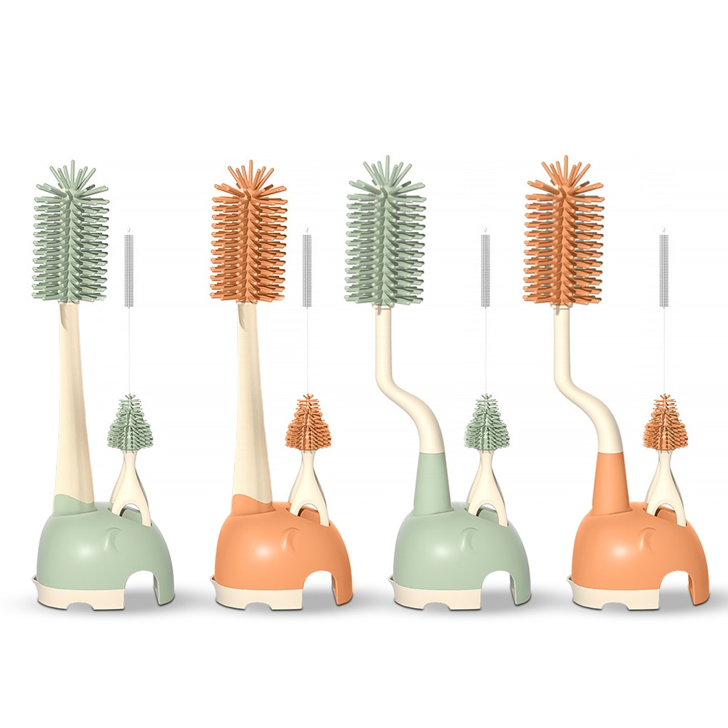 Handheld Baby Bottle Silicone Brushes with Stand 360 Degree Straw Brush Portable Travel Cups Kit Home Supplies