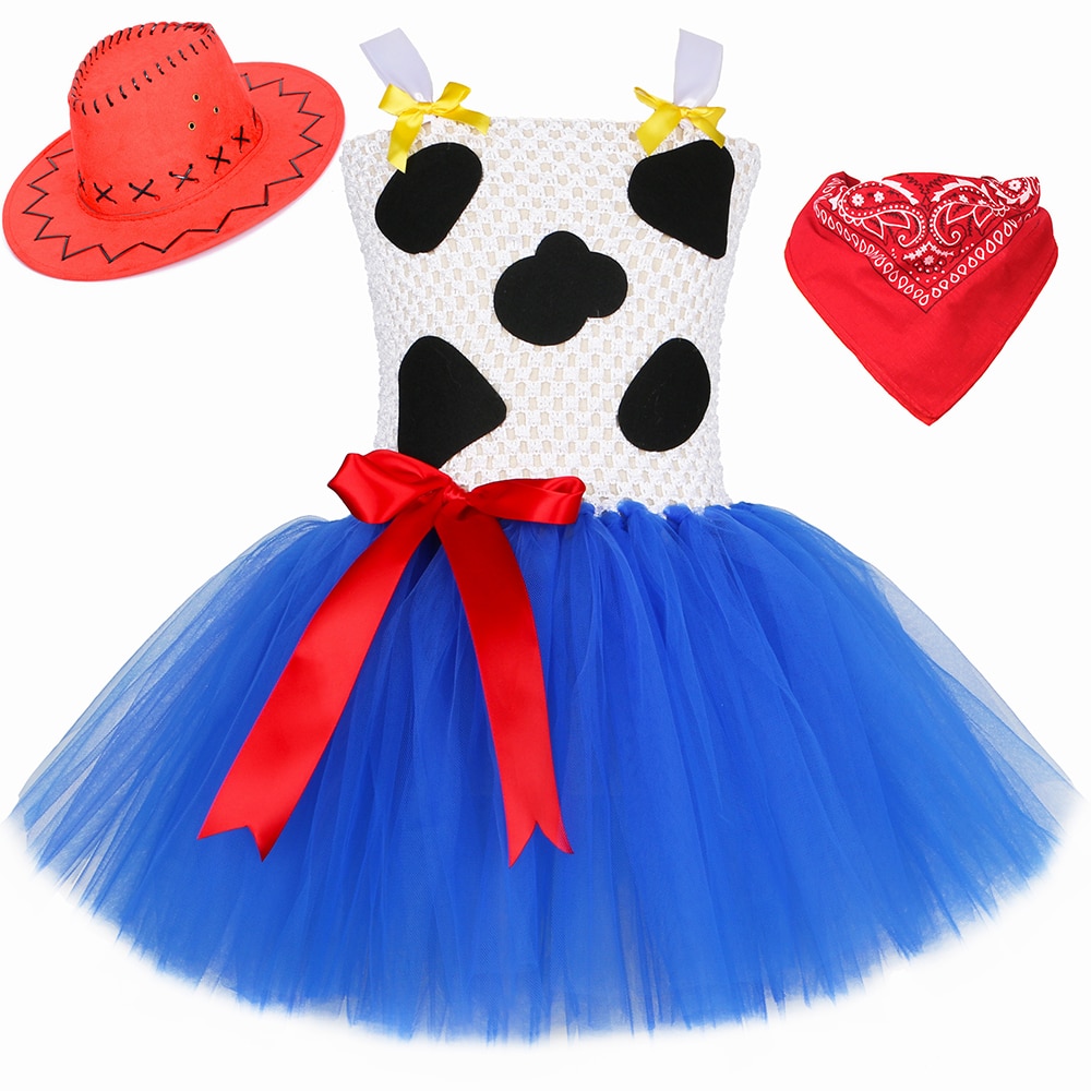 Cowgirl Dress with Hat Bandana Baby Girls Woody Jessie Tutu Princess Dress Toy Cowboy Cosplay Halloween Costume for Kids Clothes