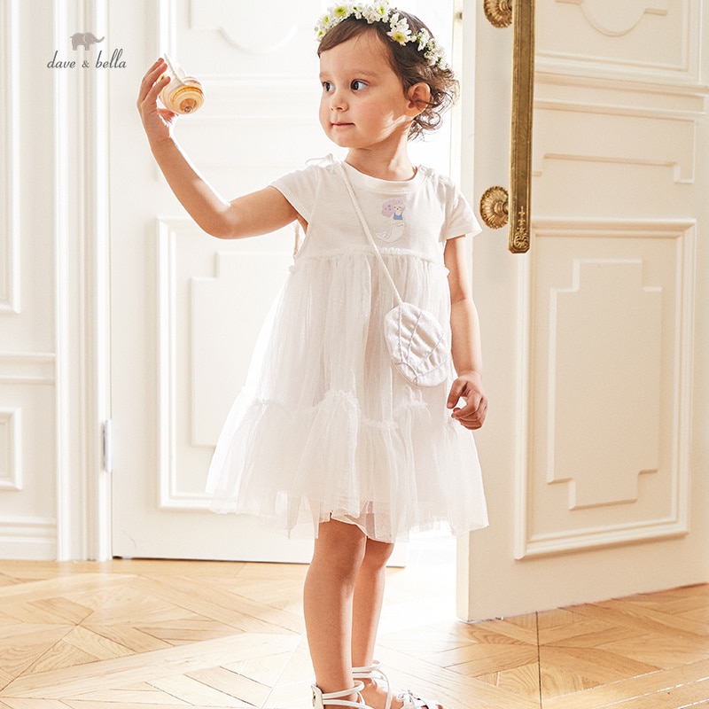 Dave Bella Girl's Dress Children's New Baby 2023 Mesh Foreign Style Noble Lovely Antibacterial Summer Princess Party D