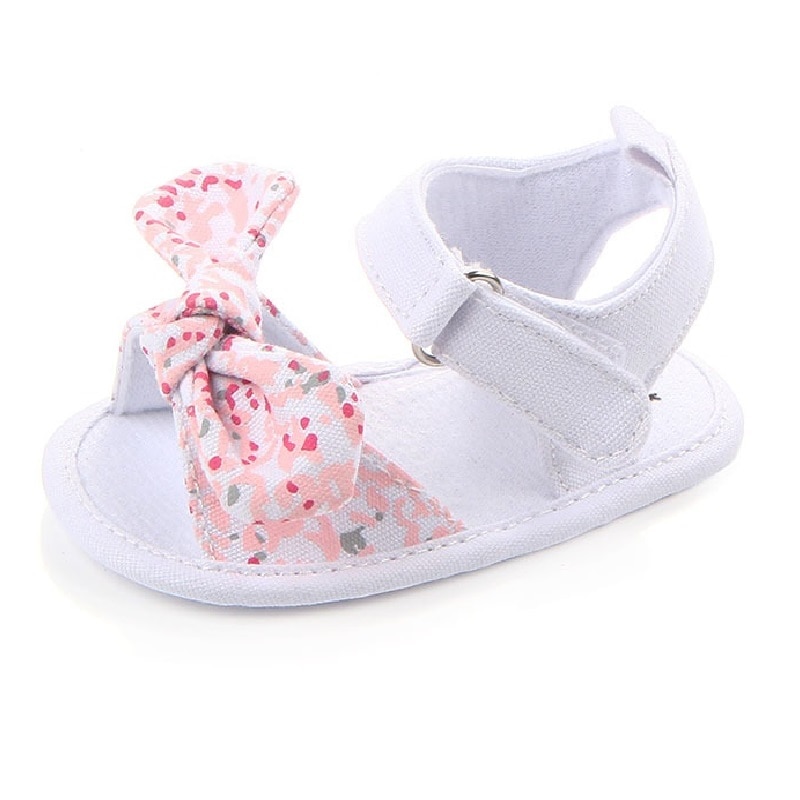 Kruleepo 2023 Summer White Bowtie Sandals Shoes Newborn Girls Toddler Boys Mules Soft Cotton Cloth Sandalias First Walkers