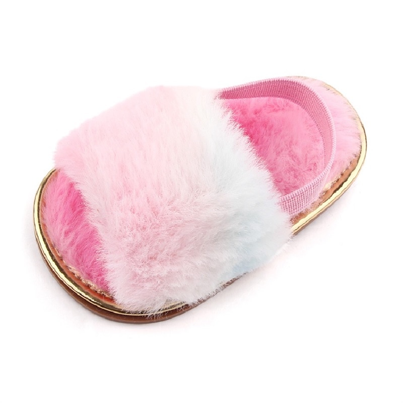 Kruleepo 0-3Y Little Girls Jump Color Plush Sandals Slippers 2003 Spring Summer Newborn Baby Toddler Kids Rubber Sandalias Shoes