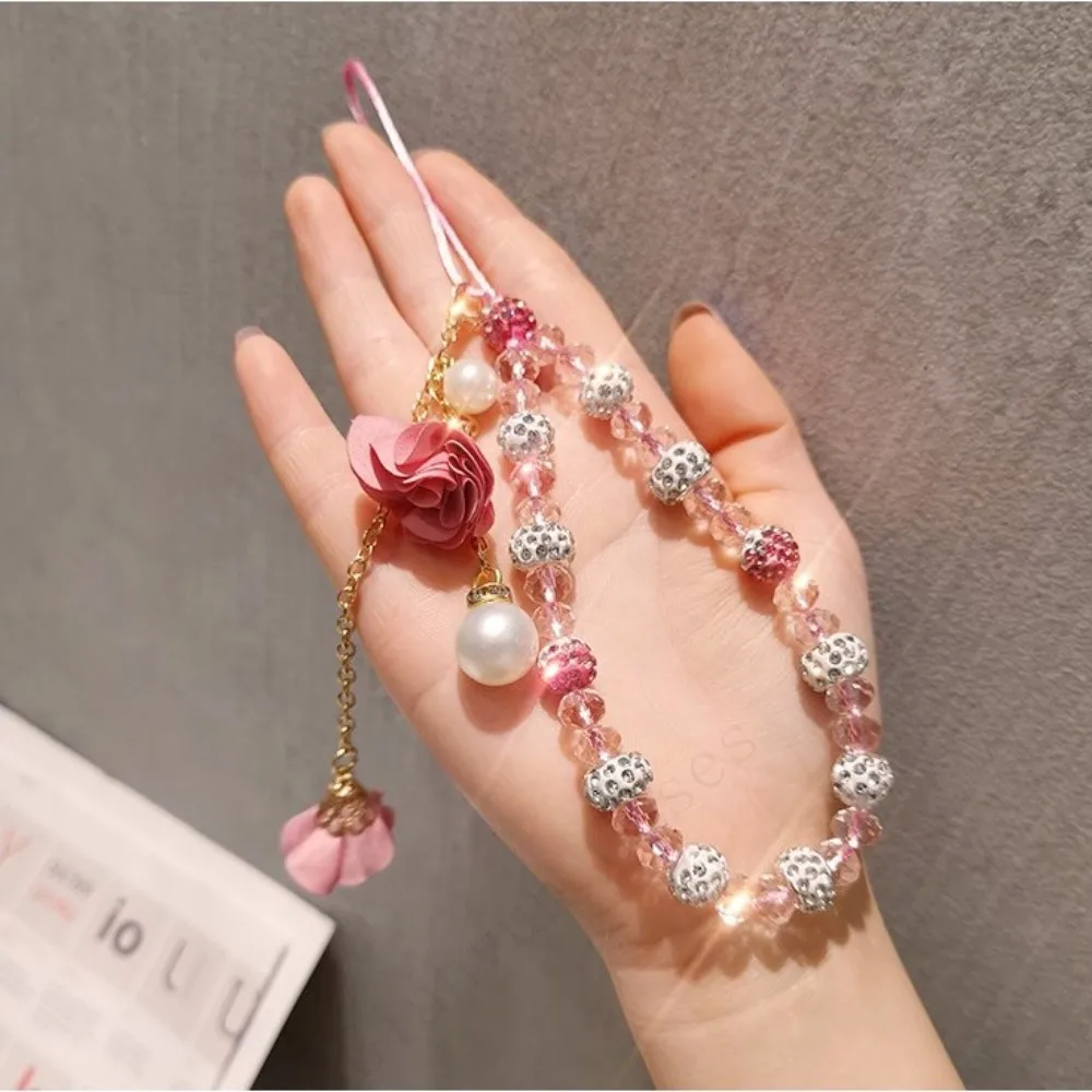 Bling Flower Chain Mobile Phone Lanyard Wrist Strap Women's Hand-held Chain Short Anti-lost Cell