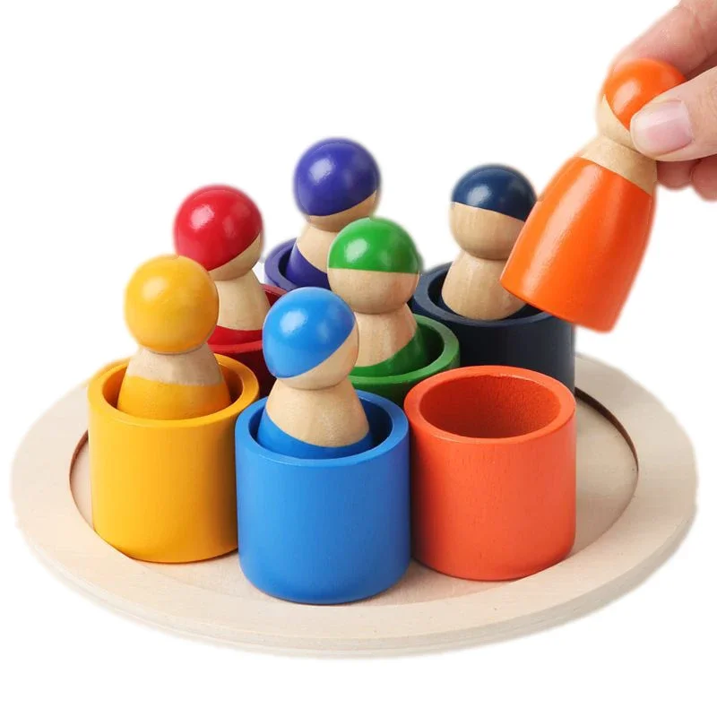Montessori Baby Wooden Rainbow Puzzle Toys Art Color Sorting Matching Games Educational Toys For