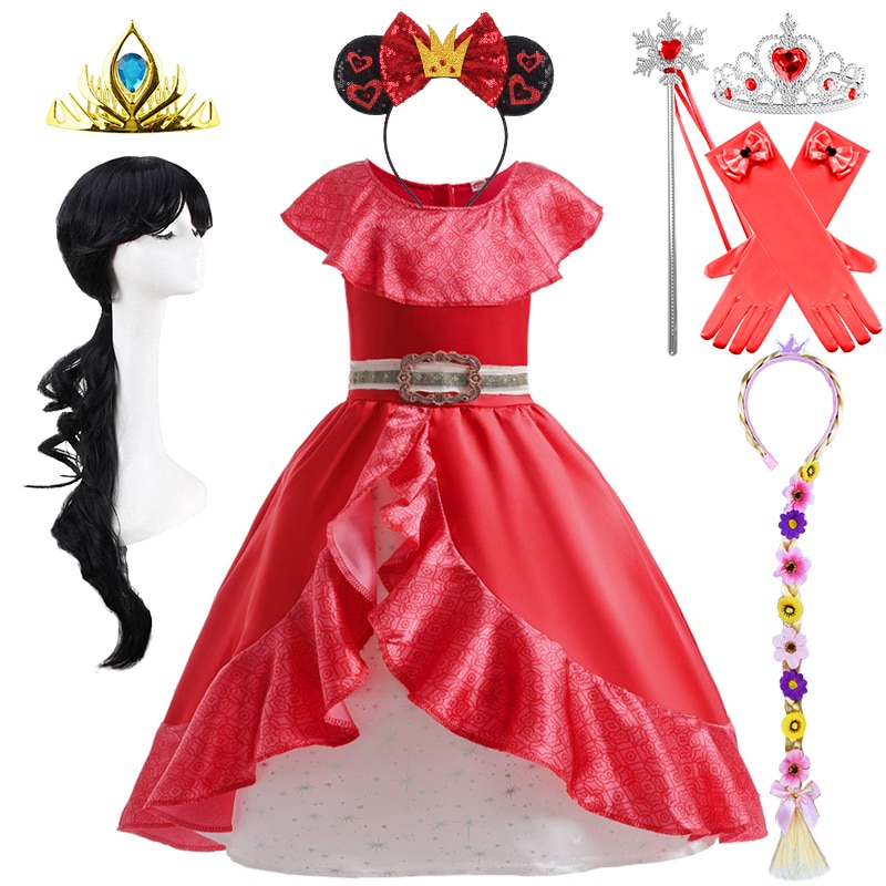 Halloween Cosplay Girl Ruffle Style Red Elena Princess Dress Carnival Role Play Lotus Leaf Masquerade Performance Party Costume