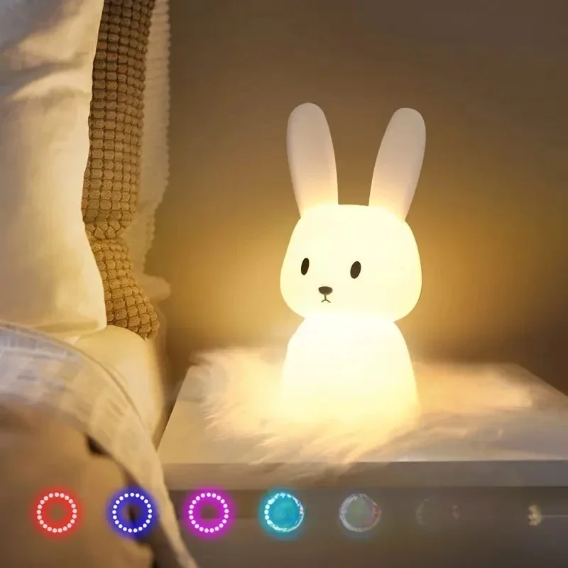 LED Night light Silicone Rabbit Touch Sensor lamp Cute Animal Light Bedroom Decor Gift for Kid Baby