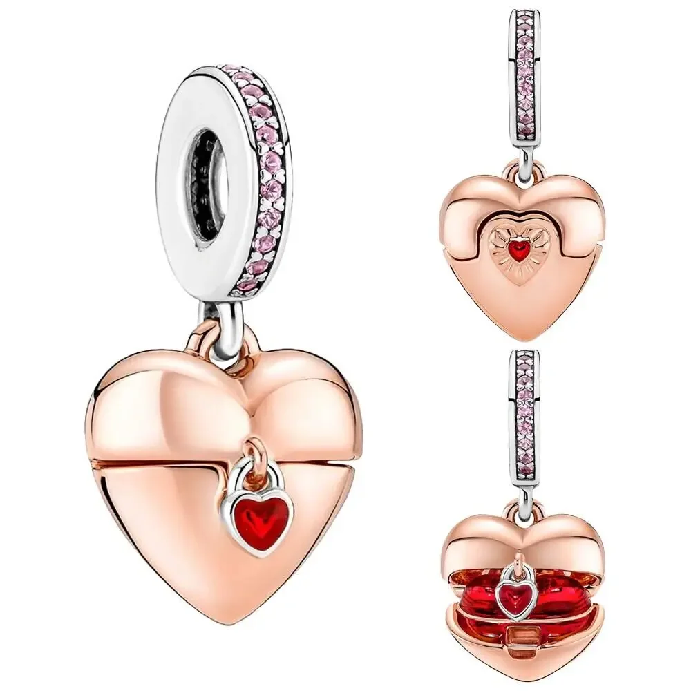 Heart Padlock Double Dangle Charm Silver Plated Fit Pandora Charms Silver 925 Original Bracelet for