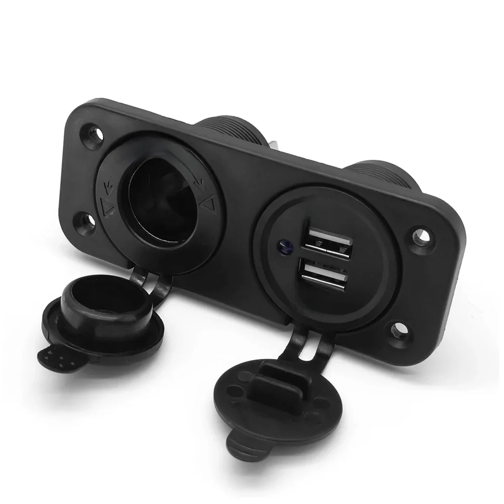 Cigarette Lighter Socket Splitter 12V Dual USB Charger Power Adapter Outlet for Car Boat Marine