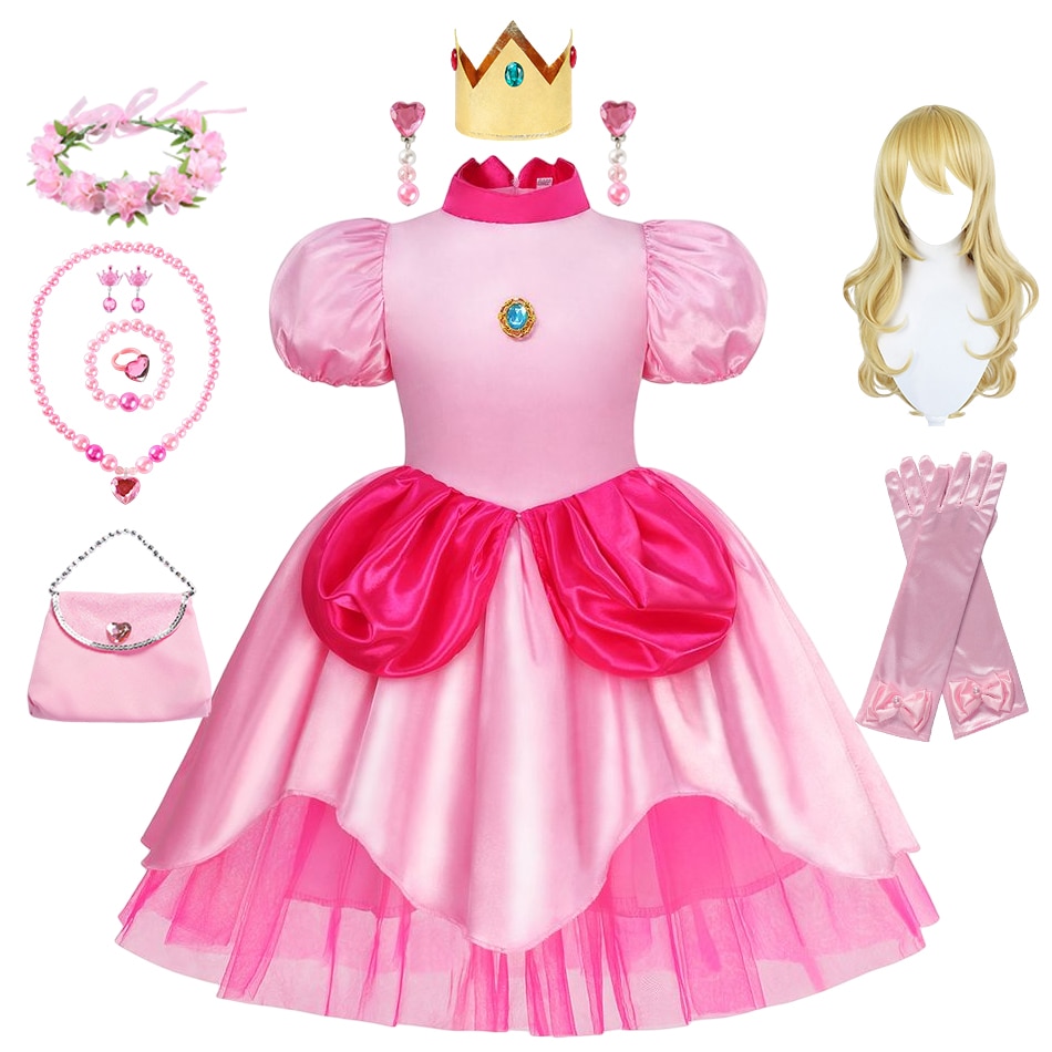 Peach Princess Dress For Girl Halloween Cosplay Costume Children Stage Performance Clothes Kids Birthday Carnival Party Outfits