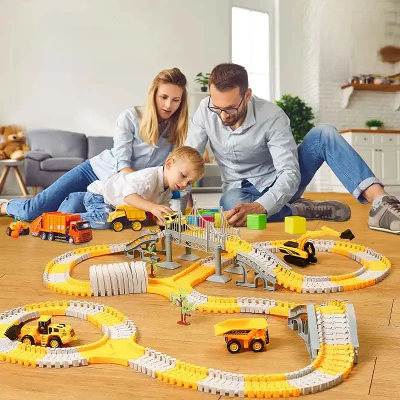 137-467pcs Children Electric Track Toy Car Engineering Car Kids Educational Toys Track Car Train