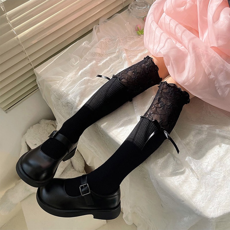 Kids Korean Harajuku Lolita Lace Bow White Fluffy Socks Spring Summer Cute Kawaii Mesh Cotton Pile Stockings for Children Girls