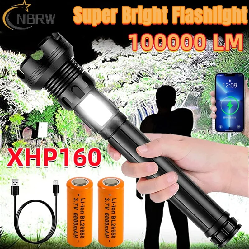 Rechargeable LED Flashlights 100000 High Lumens Zoomable 7 Modes Waterproof Military Super Bright