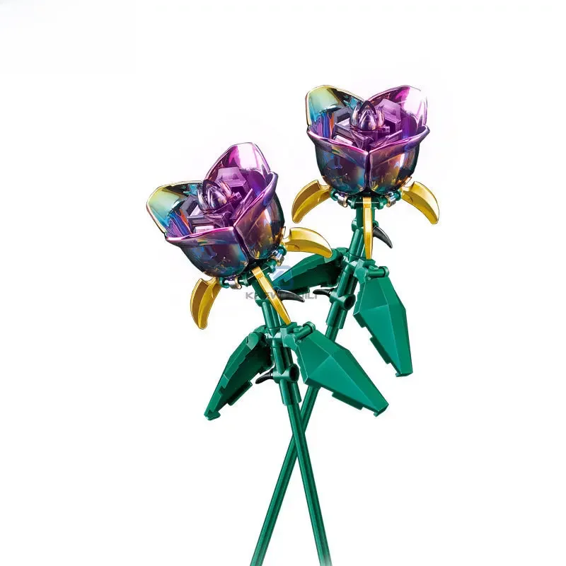 Knew Built Black Rose Flower Building Blocks 3D Model Bouquet Red Yellow Flower Brick Gift Home