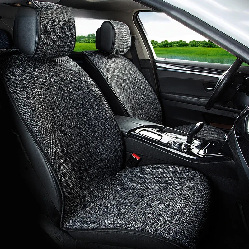SEAMETAL Flax Car Seat Cover Breathable Sweatproof Linen Car Seat Cushion with Backrest Pad 4-Season