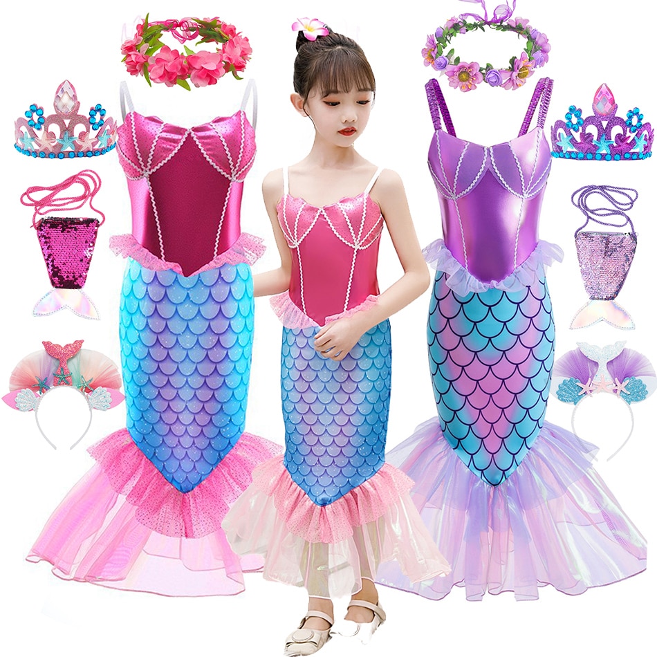 Baby Girl Sling Mermaid Dress Slim Fishtail Princess Costume Kids Carnival Fantasy Disguise Outfit Child Cartoon Role Play Sets