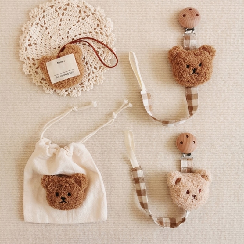 Pacifier Storage Bag Pacifier Pouch Pacifier Holder with String Bear Pattern Design Pacifier Storage Container