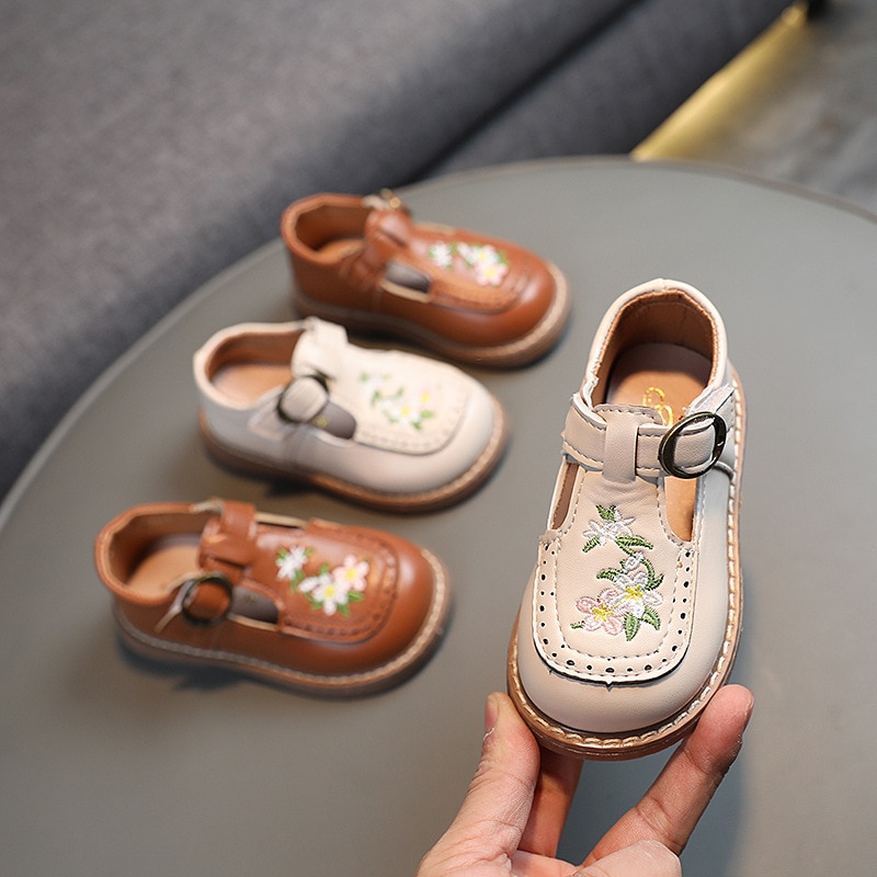 Girls Flower Autumn Princess Early Jane Shoes Footwear Retro Mary Girl Children Classical Shoes Style Embroidery Fashion