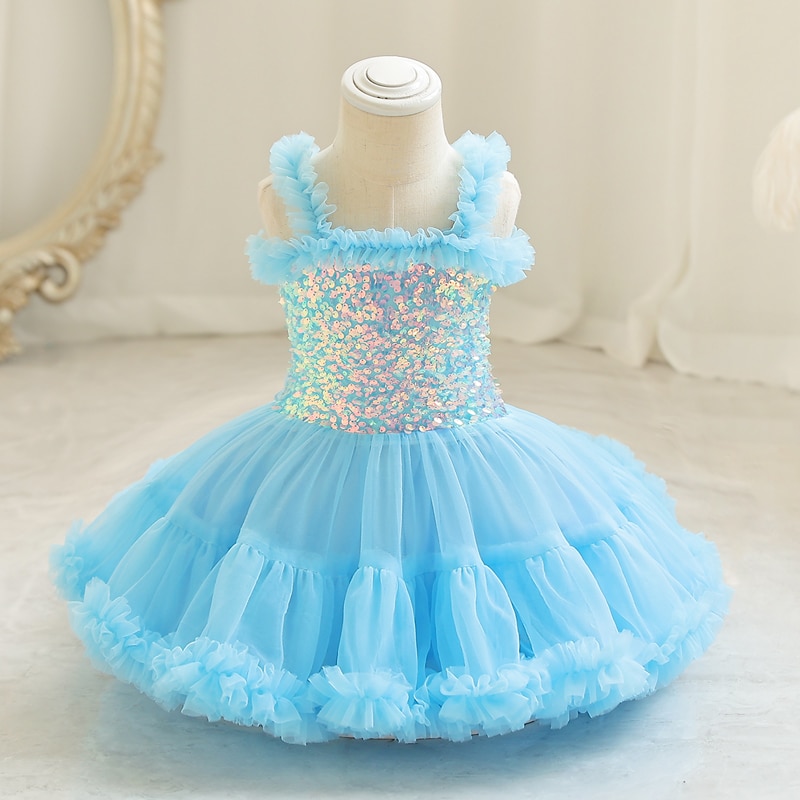 1306 Summer Princess Dress Show Girl Tank Top Dance International Children's Day Old Flower Wear Rainbow Sequin Champagne