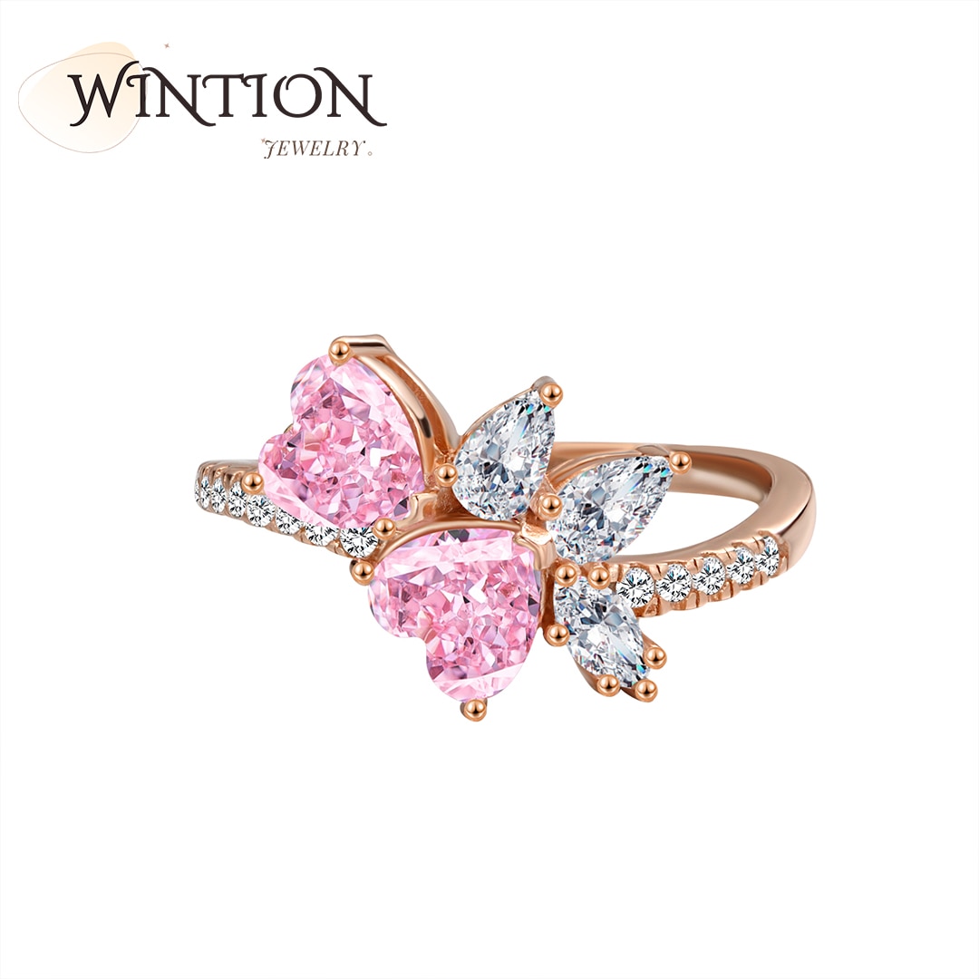 WINTION Simple Heart Ring For Women S925 Silver Female Finger Rings Romantic Birthday Gift For Girlfriend Pink Zircon Jewelry