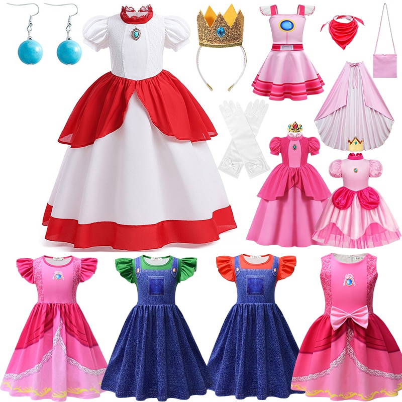 2023 Movies Peach Girls Princess Cosplay Dress Fantasia Children Stage Performance Clothes Elegant Halloween Carnival Ball Gowns