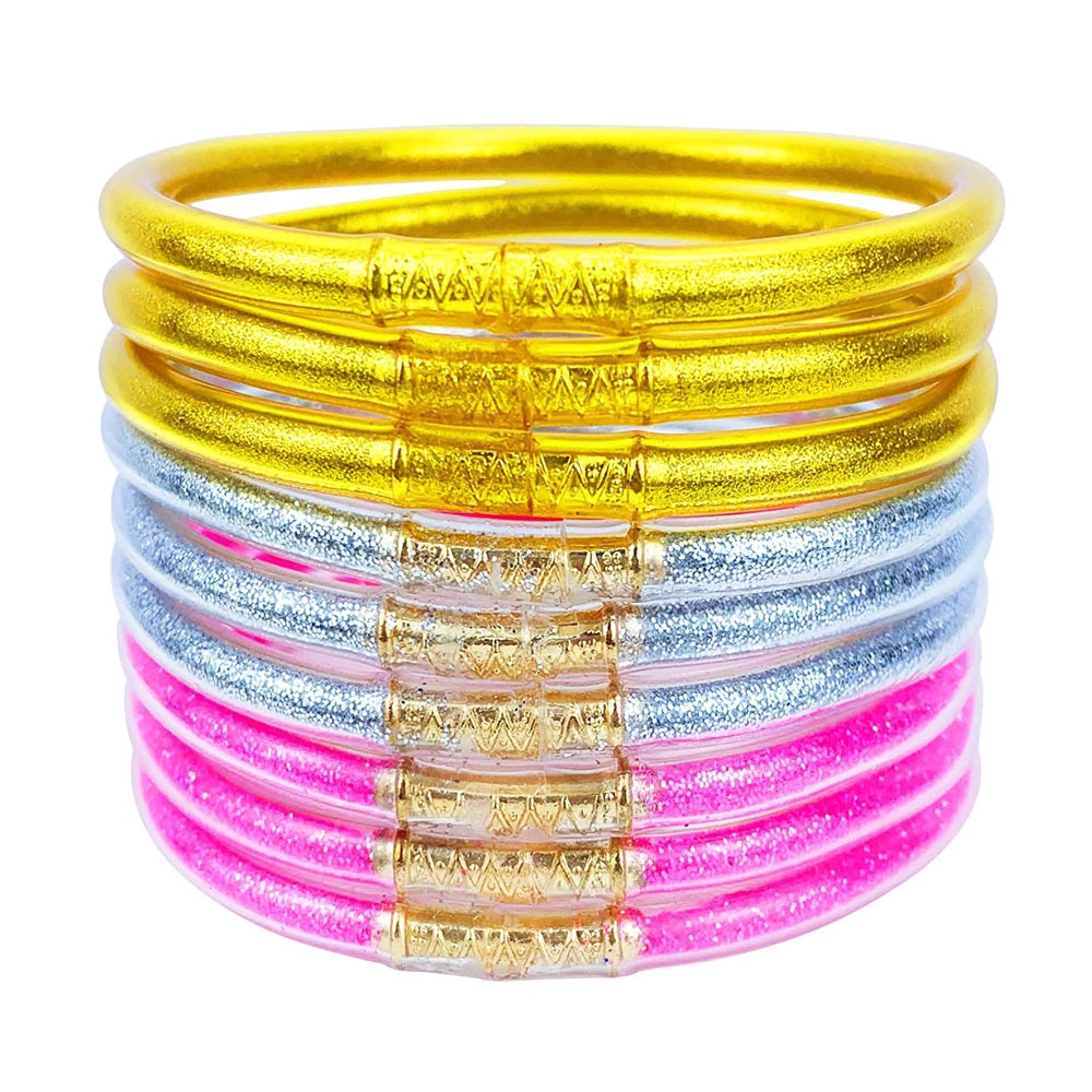 9pcs Glitter Jelly Bracelet Set Women's All Weather Tibetan Buddhist Temple lucky Charm Bangle Gift for Girls Mother's