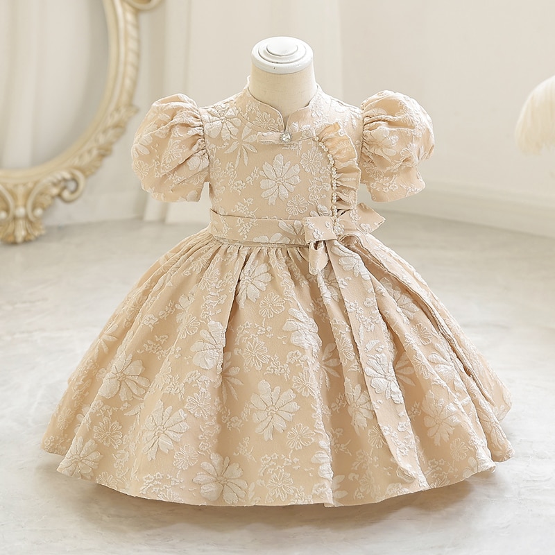 W001 Girls' Court Style Short Dress Kids Girl Children's Princess Bubble Sleeves Mesh Puff Skirt Little Host Performa