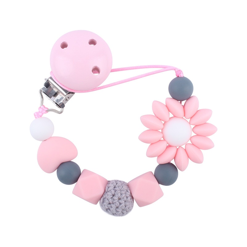 Handmade Baby Silicone Pacifier Clip Chain Cartoon Flower Molar Soother Chains Food Grade Chew Dummy Holder Teething Toys Gift