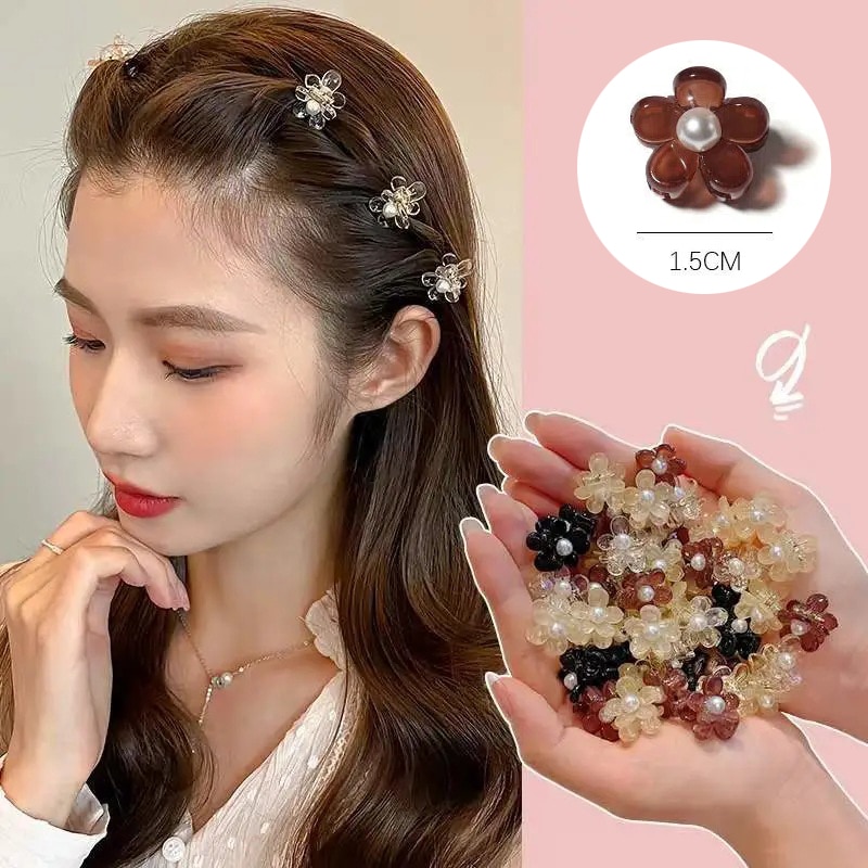10pcs/set Kawaii Hair Clip Clamp Braid Headband with Rhinestone Pearl Korean Mini Floral Hair Claw for Girls Women Accessories