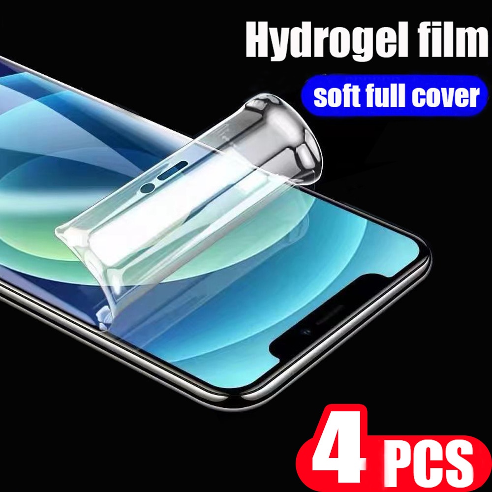 4Pcs Hydrogel Film For iPhone 14 13 Pro Max Plus 9D Cover Screen Protector For iPhone 12 Mini 11 Pro 8 7 X XS XR SE 6 Not Glass