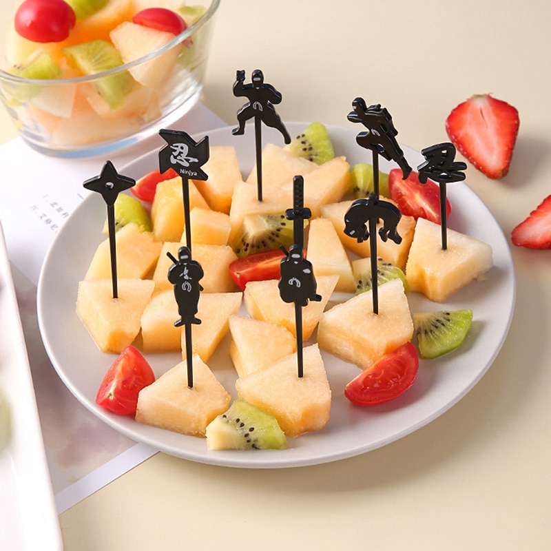 9pcs/set Mini Ninja Style Fruit Fork Kids Snack Dessert Bento Lunches Party Decoration