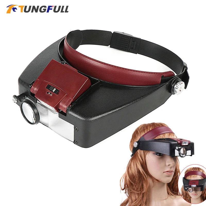 Loupe Microscope LED light 10X Helmet Style Magnifier Glass Headband Magnifying Glasses Lupas Con