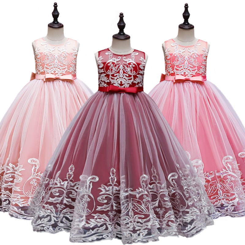 Luxury Flower Girl Wedding Bridesmaid Dresses Children's Lace Sequined Tulle Princess Party Ceremonial Occasion Evening Gow