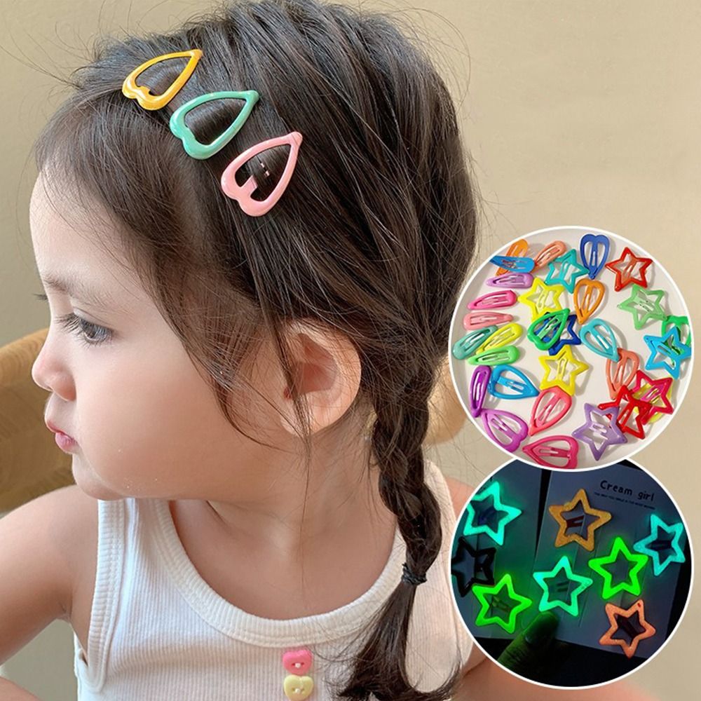 10pcs Glow In The Dark Star Heart Hairpin Candy Color BB Snap Clips Luminous Barrettes Girls Hair Grip Kid Headdress Accessories