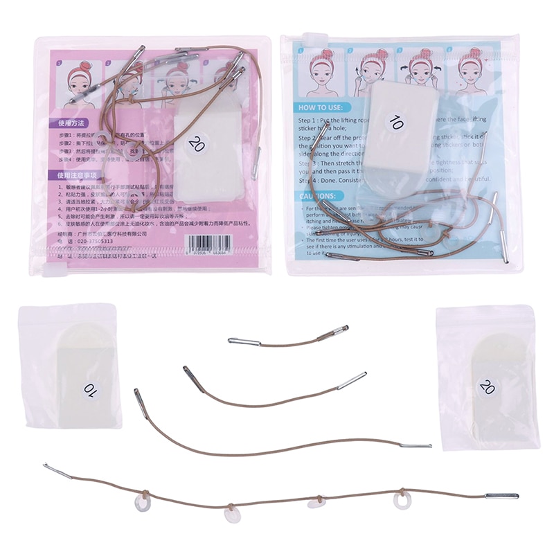 10/20Pcs Invisible Thin Face Stickers V-Shape Fast Lifting Facial Lift Up Neck Eye Double Chin Wrinkle Makeup Tape With 4 Ropes