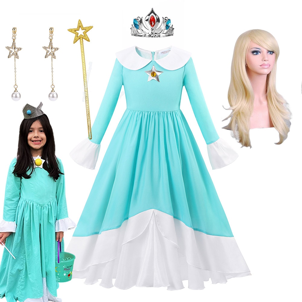 Game Role Play Costume Rosalina Princess Cosplay for Little Girl Halloween Outift Dress Kid Comic Con Galaxy Star Princess Robe