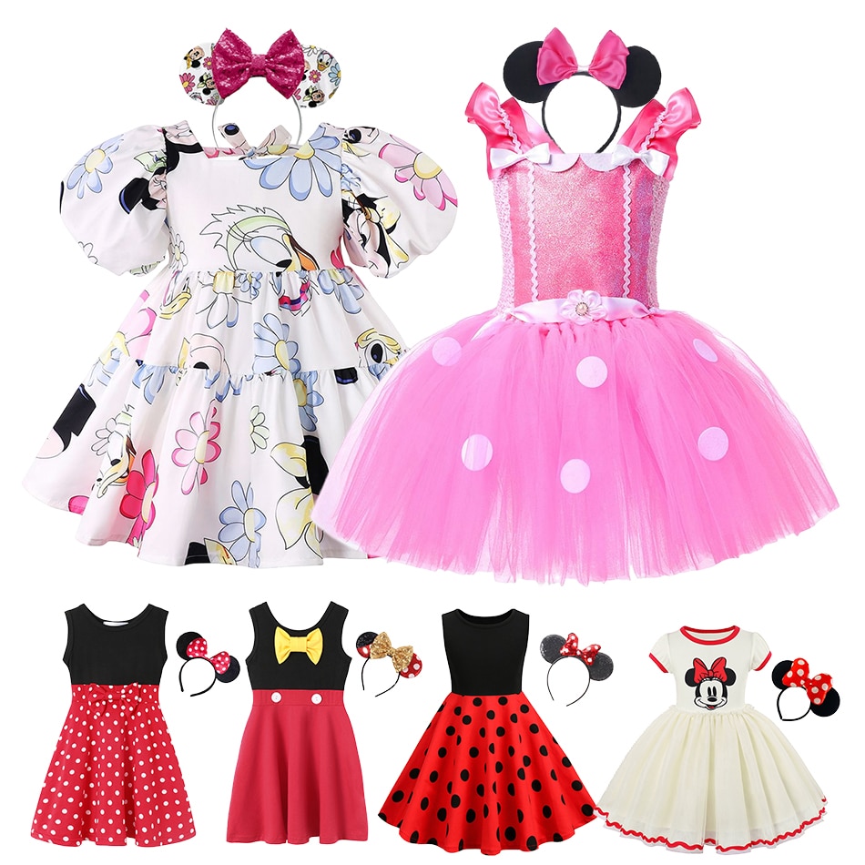 Disney Toddler Girl Mickey Minnie Mouse Costume Halloween Polka Dots Dress for Child Birthday Party Cosplay Princess Outfit 1-8T