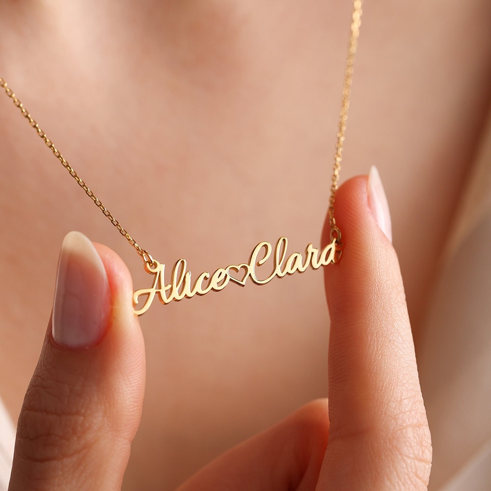 Custom Stainless Steel Two Name Necklace Personalized Heart Nameplate Pendant Neck Chain Fashion Christmas Gifts for Men Women