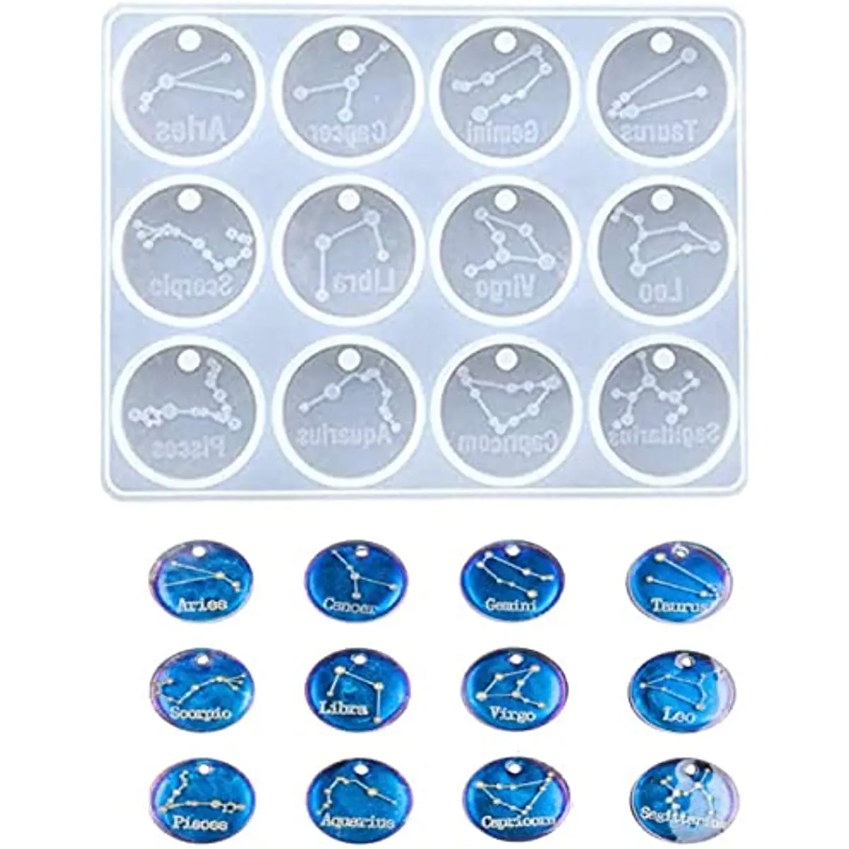12 Zodiac Constellation Resin Molds  Round Zodiac Sign Epoxy Resin Molds for Jewelry Making DIY