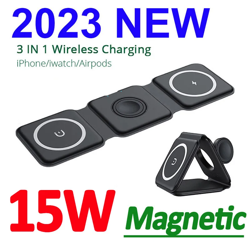 15W 3 in 1 Magnetic Wireless Charger Stand Pad for iPhone 14 13 12 Pro Max Airpods iWatch  Fast