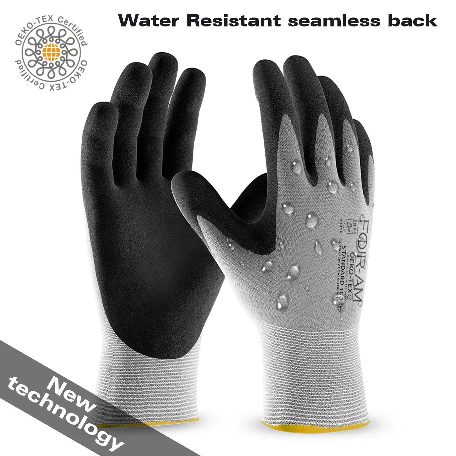 Work Glove Back water repellent not water proof Seamless 15G Nylon liner  Foam Nitrile Coated Gloves