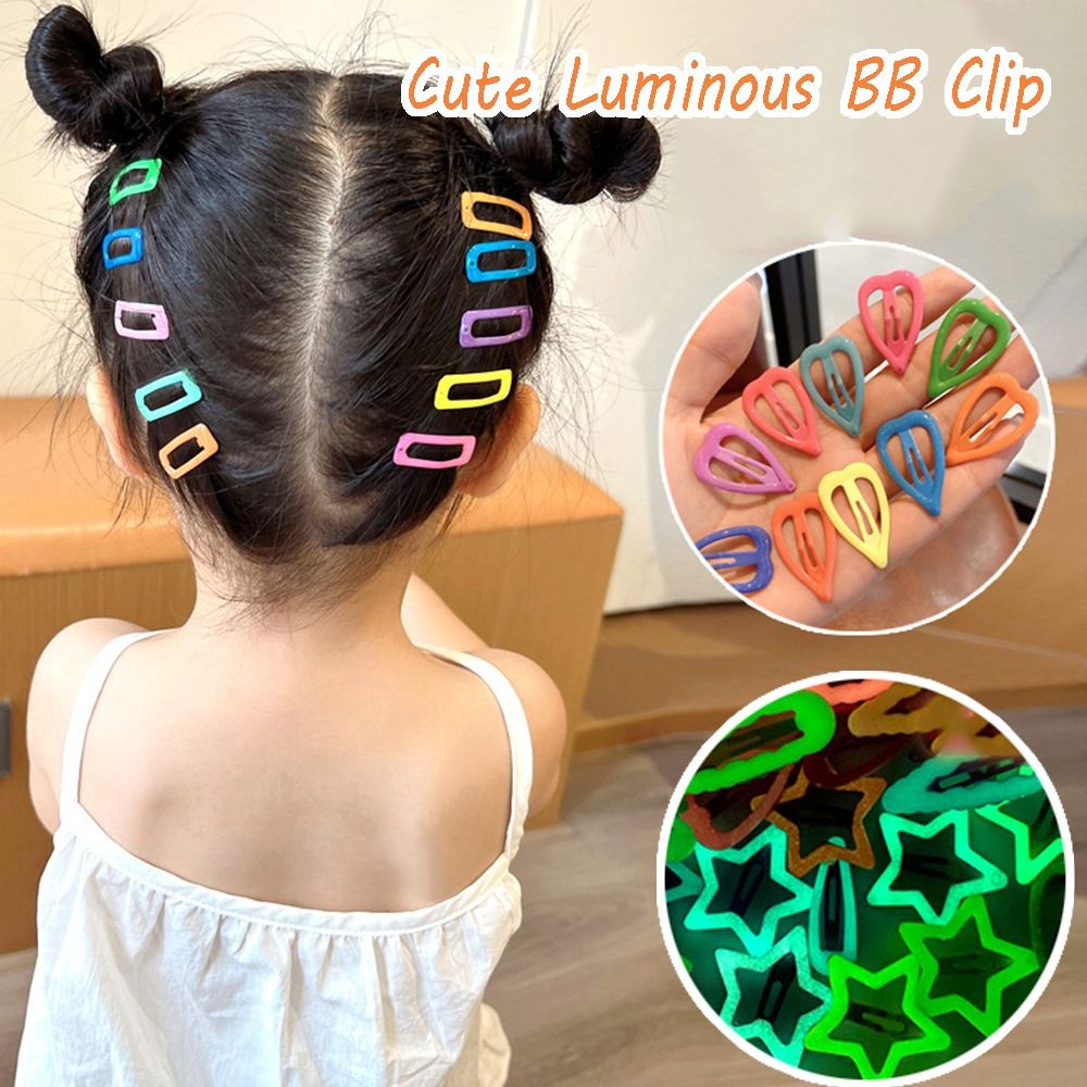 10pcs Cute Luminous BB Clip Girls Geometric Hair Clip Love Heart Star Shape Side Clip Baby Hair Accessories