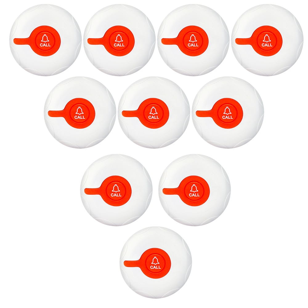JINGLE BELLS 10 Waterproof Button Transmitters Wireless Calling Systems Guest Waiter Service Buzzer for Bar, Restaurant,Clinic