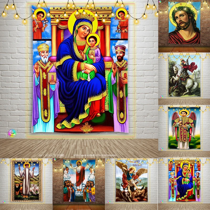 Jesus  Virgin Mary Tapestry Home Decorative Angel Aesthetic Accessory Wall Hanging Church Mural